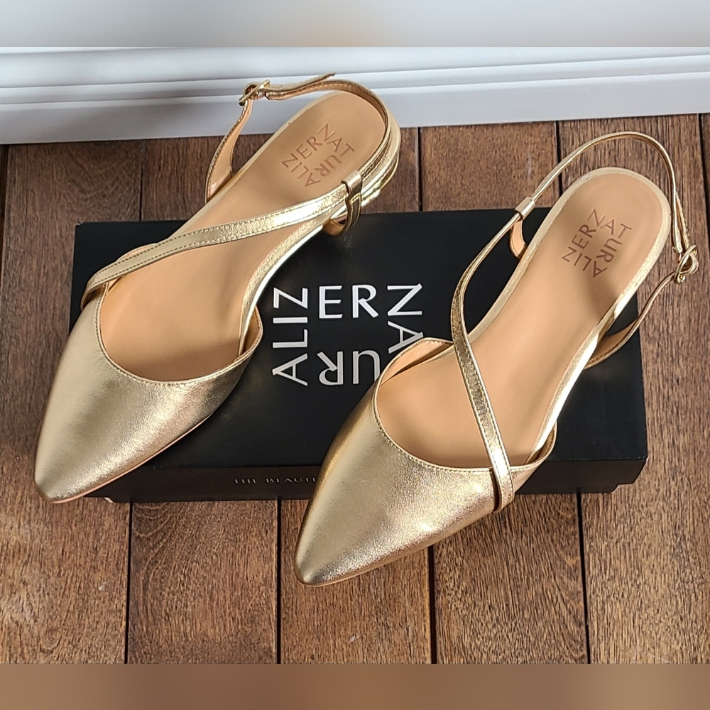 Naturalizer Metallic Gold Pointed Slingback Flats